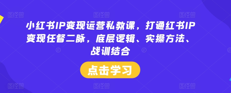 小红书IP变现运营私教课，打通红书IP变现任督二脉，底层逻辑、实操方法、战训结合速创网赚项目-副业赚钱-互联网创业-资源整合速创园