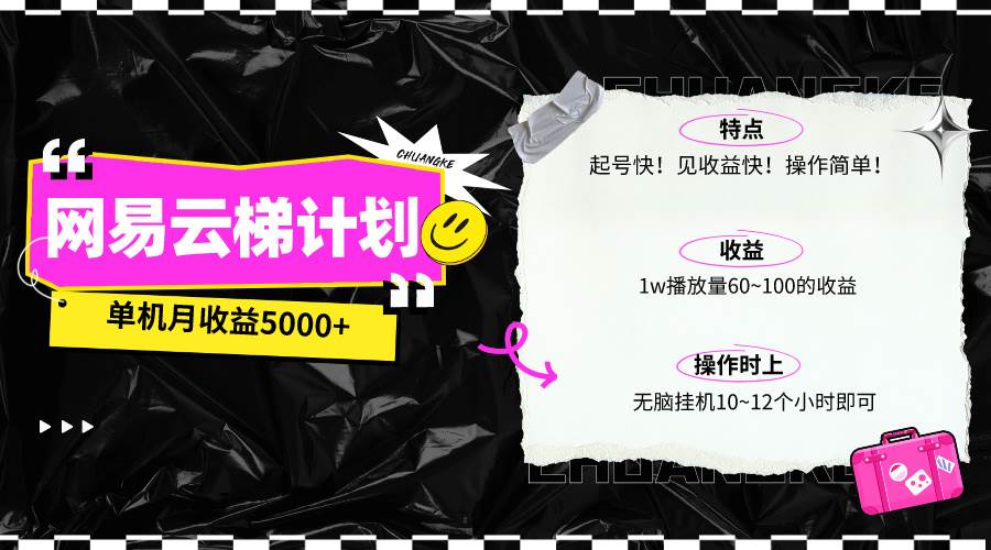 最新网易云梯计划网页版，单机月收益5000+！可放大操作速创网赚项目-副业赚钱-互联网创业-资源整合速创园