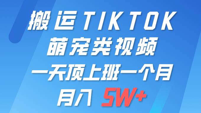 一键搬运TIKTOK萌宠类视频 一部手机即可操作 所有平台均可发布 轻松月入5W+速创网赚项目-副业赚钱-互联网创业-资源整合速创园