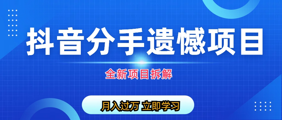 自媒体抖音分手遗憾项目私域项目拆解速创网赚项目-副业赚钱-互联网创业-资源整合速创园