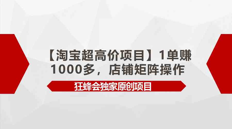 （9849期）【淘宝超高价项目】1单赚1000多，店铺矩阵操作速创网赚项目-副业赚钱-互联网创业-资源整合速创园