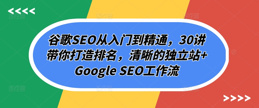 谷歌SEO从入门到精通，30讲带你打造排名，清晰的独立站+Google SEO工作流速创网赚项目-副业赚钱-互联网创业-资源整合速创园