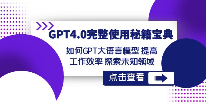 GPT4.0完整使用-秘籍宝典：如何GPT大语言模型 提高工作效率 探索未知领域速创网赚项目-副业赚钱-互联网创业-资源整合速创园