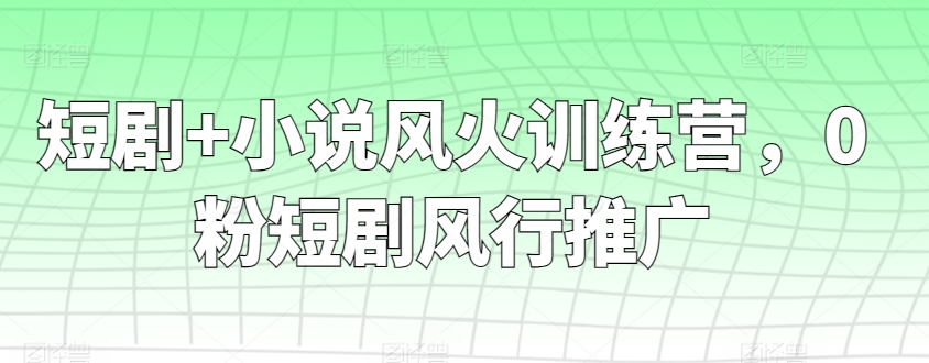 短剧+小说风火训练营，0粉短剧风行推广速创网赚项目-副业赚钱-互联网创业-资源整合速创园