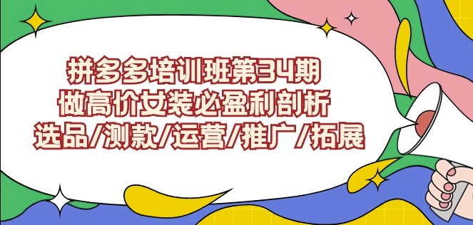 拼多多培训班第34期：做高价女装必盈利剖析选品/测款/运营/推广/拓展速创网赚项目-副业赚钱-互联网创业-资源整合速创园