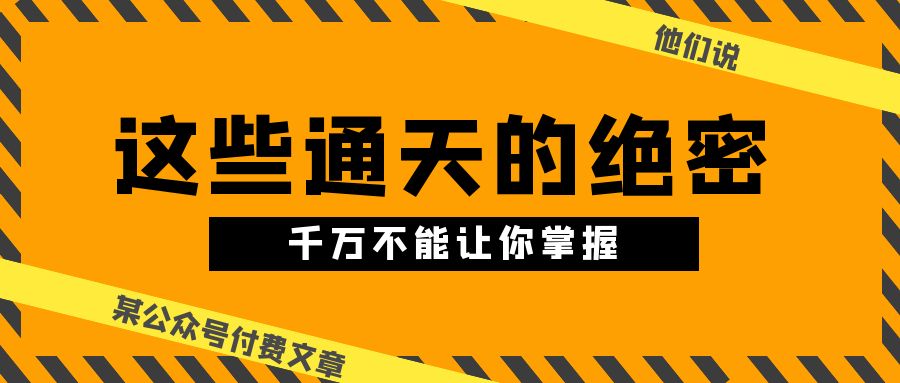 （10651期）某公众号付费文章《他们说 “ 这些通天的绝密，千万不能让你掌握! ”》速创网赚项目-副业赚钱-互联网创业-资源整合速创园