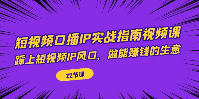 短视频口播IP实战指南视频课，踩上短视频IP风口，做能赚钱的生意（22节课）速创网赚项目-副业赚钱-互联网创业-资源整合速创园