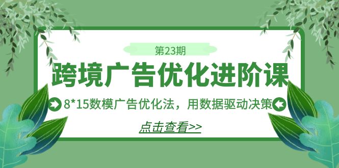跨境广告·优化进阶课·第23期，8*15数模广告优化法，用数据驱动决策速创网赚项目-副业赚钱-互联网创业-资源整合速创园