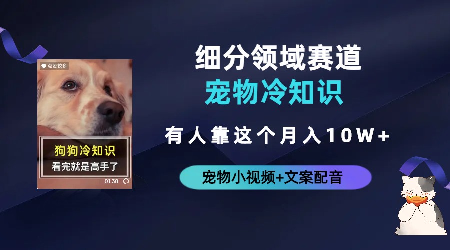 不起眼的抖音细分赛道-宠物冷知识，一段宠物视频配文案，有人靠这个月入10w速创网赚项目-副业赚钱-互联网创业-资源整合速创园