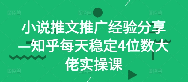 小说推文推广经验分享—知乎每天稳定4位数大佬实操课速创网赚项目-副业赚钱-互联网创业-资源整合速创园
