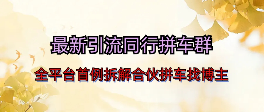 最新引流同行拼车群合伙拼车找博主日引百人新玩法速创网赚项目-副业赚钱-互联网创业-资源整合速创园