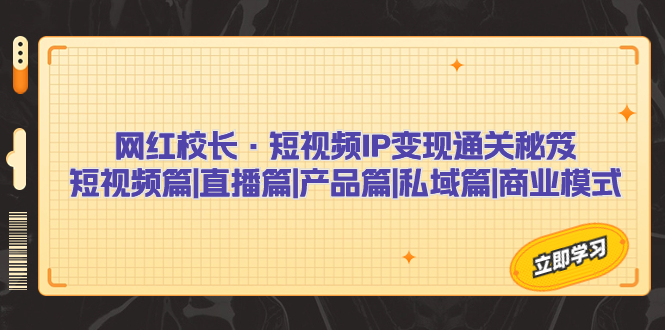 网红校长·短视频IP变现通关秘笈：短视频篇+直播篇+产品篇+私域篇+商业模式速创网赚项目-副业赚钱-互联网创业-资源整合速创园