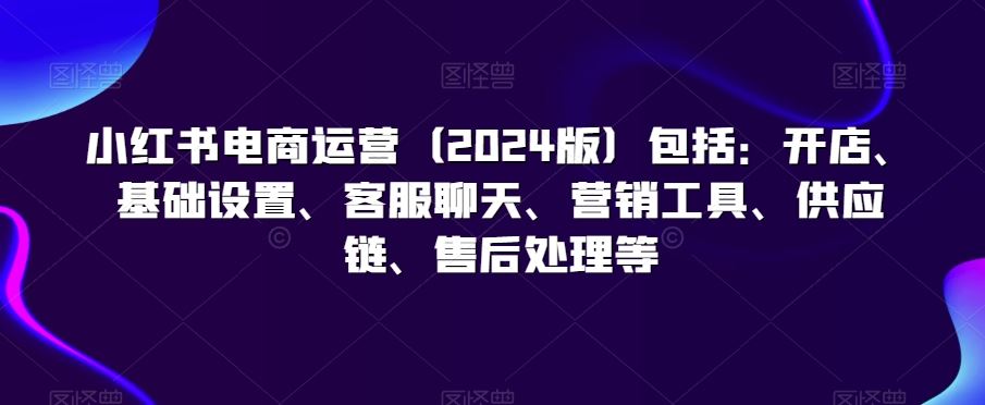 小红书电商运营（2024版）包括：开店、基础设置、客服聊天、营销工具、供应链、售后处理等速创网赚项目-副业赚钱-互联网创业-资源整合速创园