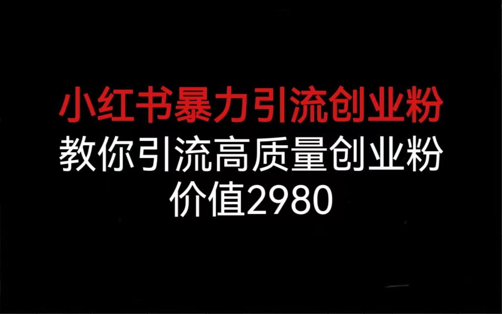 小红书暴力引流创业粉，教你引流高质量创业粉，价值2980速创网赚项目-副业赚钱-互联网创业-资源整合速创园