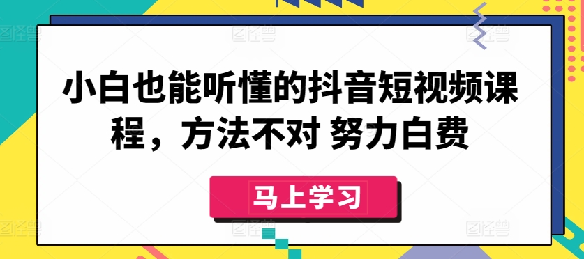 小白也能听懂的抖音短视频课程，方法不对 努力白费速创网赚项目-副业赚钱-互联网创业-资源整合速创园