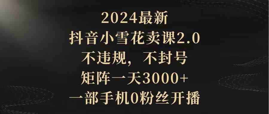 （9639期）2024最新抖音小雪花卖课2.0 不违规 不封号 矩阵一天3000+一部手机0粉丝开播速创网赚项目-副业赚钱-互联网创业-资源整合速创园