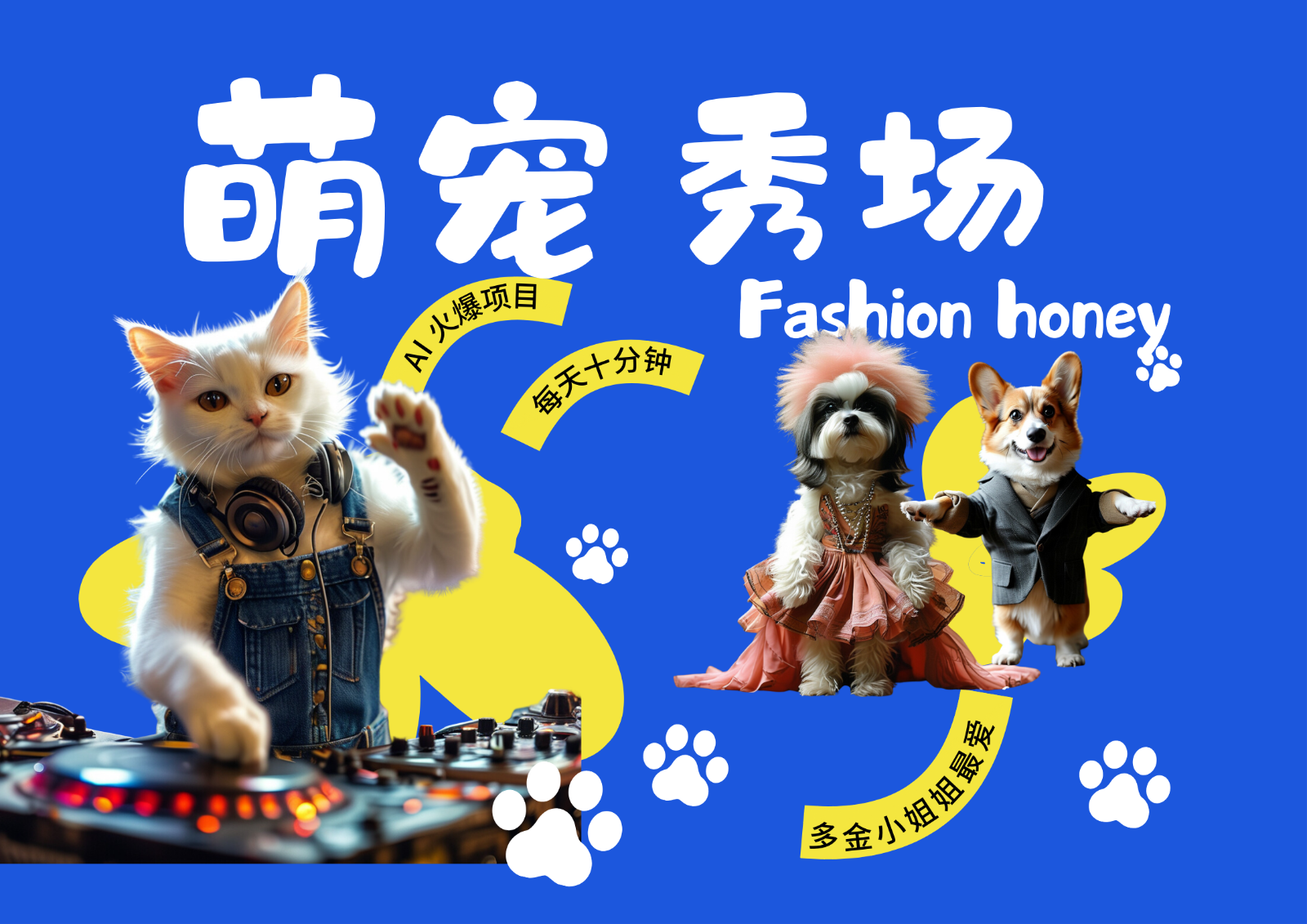 酷飒动物跳舞走秀  时尚喵FASHION汪 多金小姐姐最爱的 轻松月入破W速创网赚项目-副业赚钱-互联网创业-资源整合速创园