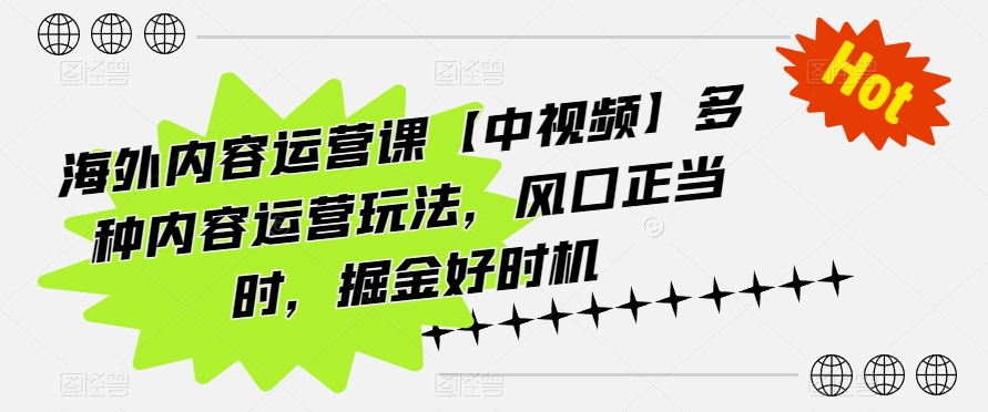 海外内容运营课【中视频】多种内容运营玩法，风口正当时，掘金好时机速创网赚项目-副业赚钱-互联网创业-资源整合速创园