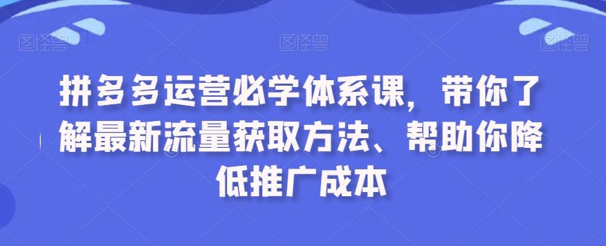 拼多多运营必学体系课，带你了解最新流量获取方法、帮助你降低推广成本速创网赚项目-副业赚钱-互联网创业-资源整合速创园