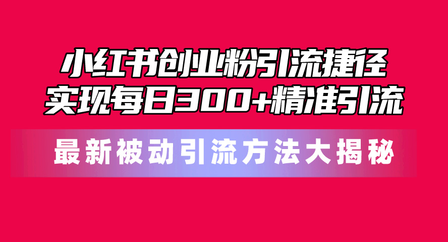 （10692期）小红书创业粉引流捷径！最新被动引流方法大揭秘，实现每日300+精准引流速创网赚项目-副业赚钱-互联网创业-资源整合速创园
