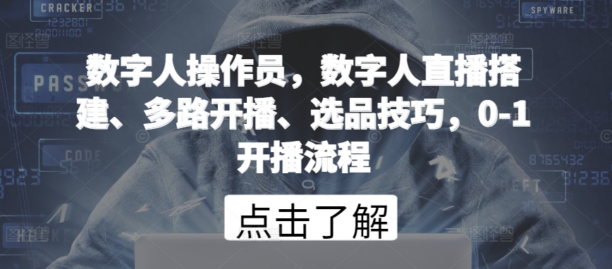 数字人操作员，数字人直播搭建、多路开播、选品技巧，0-1开播流程速创网赚项目-副业赚钱-互联网创业-资源整合速创园