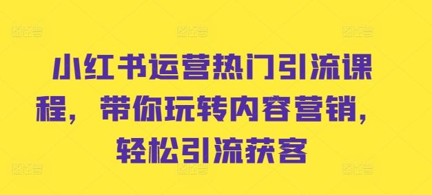 小红书运营热门引流课程，带你玩转内容营销，轻松引流获客速创网赚项目-副业赚钱-互联网创业-资源整合速创园