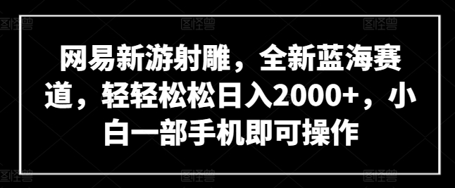 网易新游射雕，全新蓝海赛道，轻轻松松日入2000+，小白一部手机即可操作速创网赚项目-副业赚钱-互联网创业-资源整合速创园