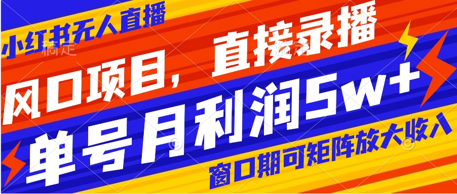 风口项目，小红书无人直播带货，直接录播，可矩阵，月入5w+速创网赚项目-副业赚钱-互联网创业-资源整合速创园