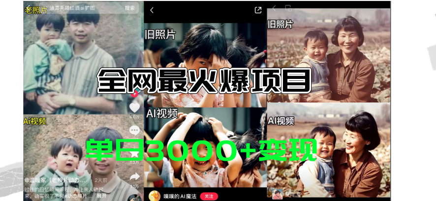 4afdec475620240711082940.png 全网爆火的AI让老照片动起来教程,蹭热点日赚3000+,内含免费工具一键生成