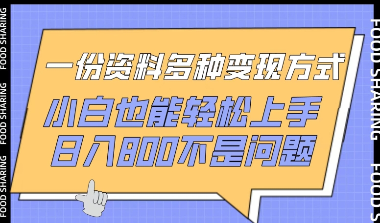 一份资料多种变现方式，小白也能轻松上手，日入800不是问题速创网赚项目-副业赚钱-互联网创业-资源整合速创园