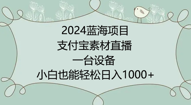 2024年蓝海项目，支付宝素材直播，无需出境，小白也能日入1000+ ，实操教程速创网赚项目-副业赚钱-互联网创业-资源整合速创园