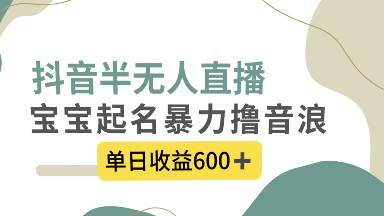 抖音半无人直播，宝宝起名，暴力撸音浪，单日收益600+速创网赚项目-副业赚钱-互联网创业-资源整合速创园