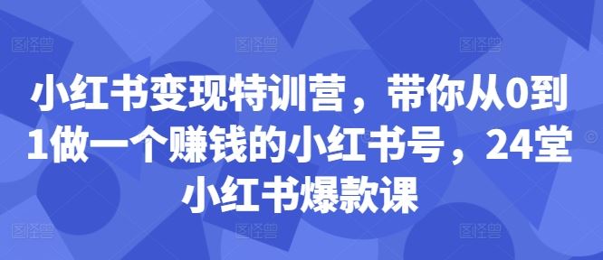 小红书变现特训营，带你从0到1做一个赚钱的小红书号，24堂小红书爆款课速创网赚项目-副业赚钱-互联网创业-资源整合速创园