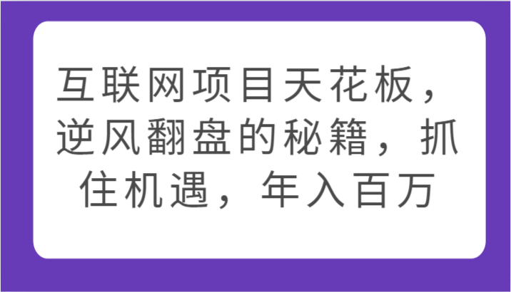 互联网项目天花板，逆风翻盘的秘籍，抓住机遇，年入百万速创网赚项目-副业赚钱-互联网创业-资源整合速创园