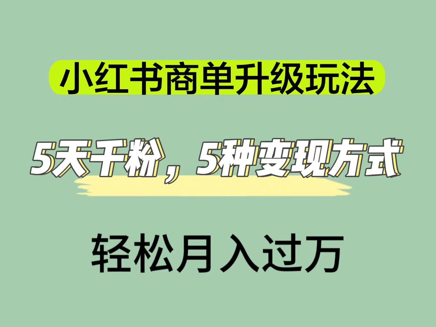 小红书商单升级玩法，5天千粉，5种变现渠道，轻松月入1万+速创网赚项目-副业赚钱-互联网创业-资源整合速创园