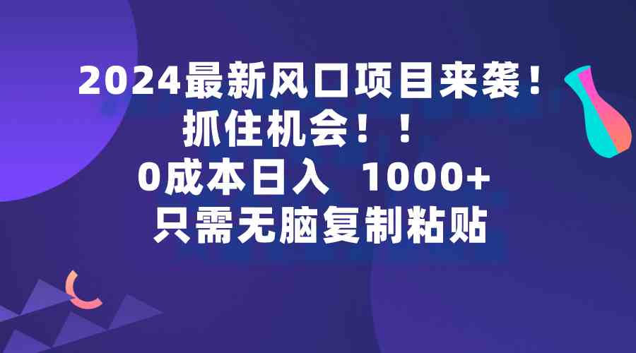 （9899期）2024最新风口项目来袭，抓住机会，0成本一部手机日入1000+，只需无脑复…速创网赚项目-副业赚钱-互联网创业-资源整合速创园