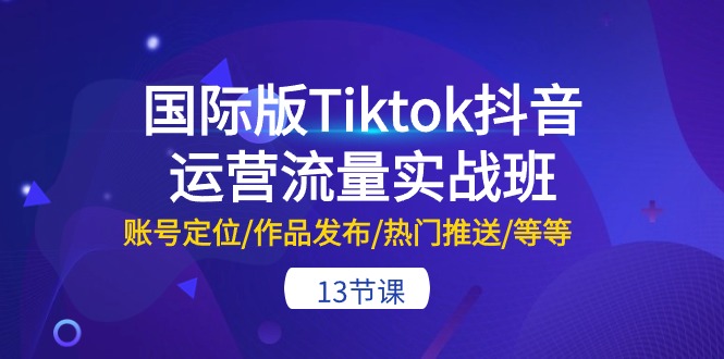 国际版Tiktok抖音运营流量实战班：账号定位/作品发布/热门推送/等等（13节）速创网赚项目-副业赚钱-互联网创业-资源整合速创园