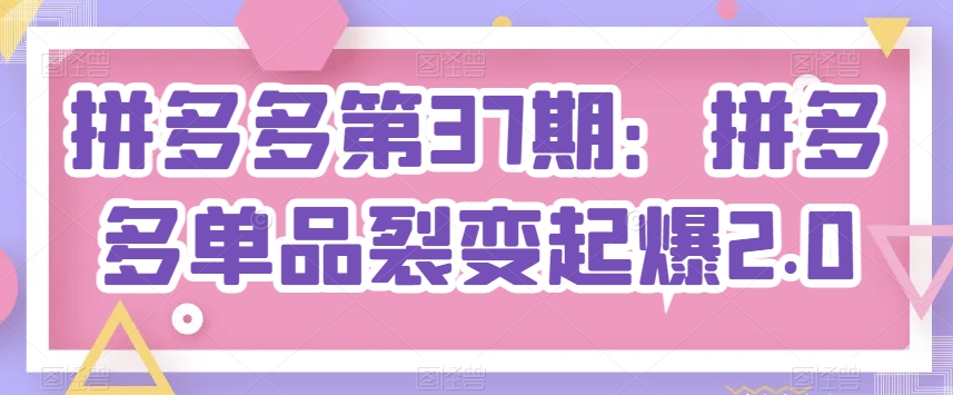 拼多多第37期：拼多多单品裂变起爆2.0速创网赚项目-副业赚钱-互联网创业-资源整合速创园