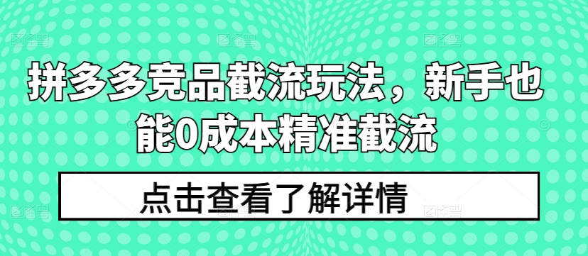 拼多多竞品截流玩法，新手也能0成本精准截流速创网赚项目-副业赚钱-互联网创业-资源整合速创园
