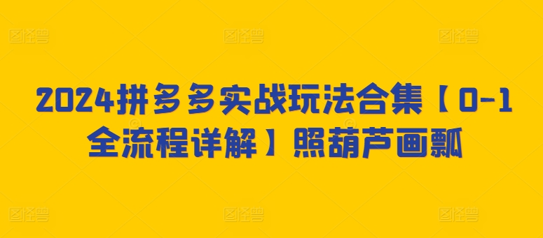 2024拼多多实战玩法合集【0-1全流程详解】照葫芦画瓢速创网赚项目-副业赚钱-互联网创业-资源整合速创园
