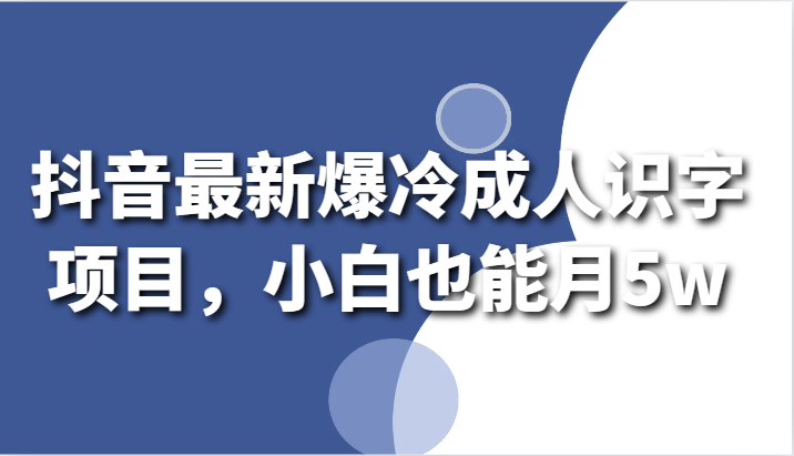抖音最新爆冷成人识字项目，小白也能月5w速创网赚项目-副业赚钱-互联网创业-资源整合速创园