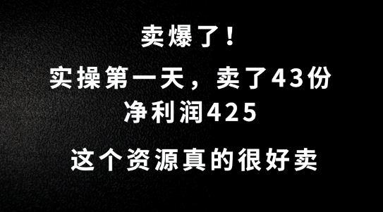 这个资源，需求很大，实操第一天卖了43份，净利润425【揭秘】速创网赚项目-副业赚钱-互联网创业-资源整合速创园