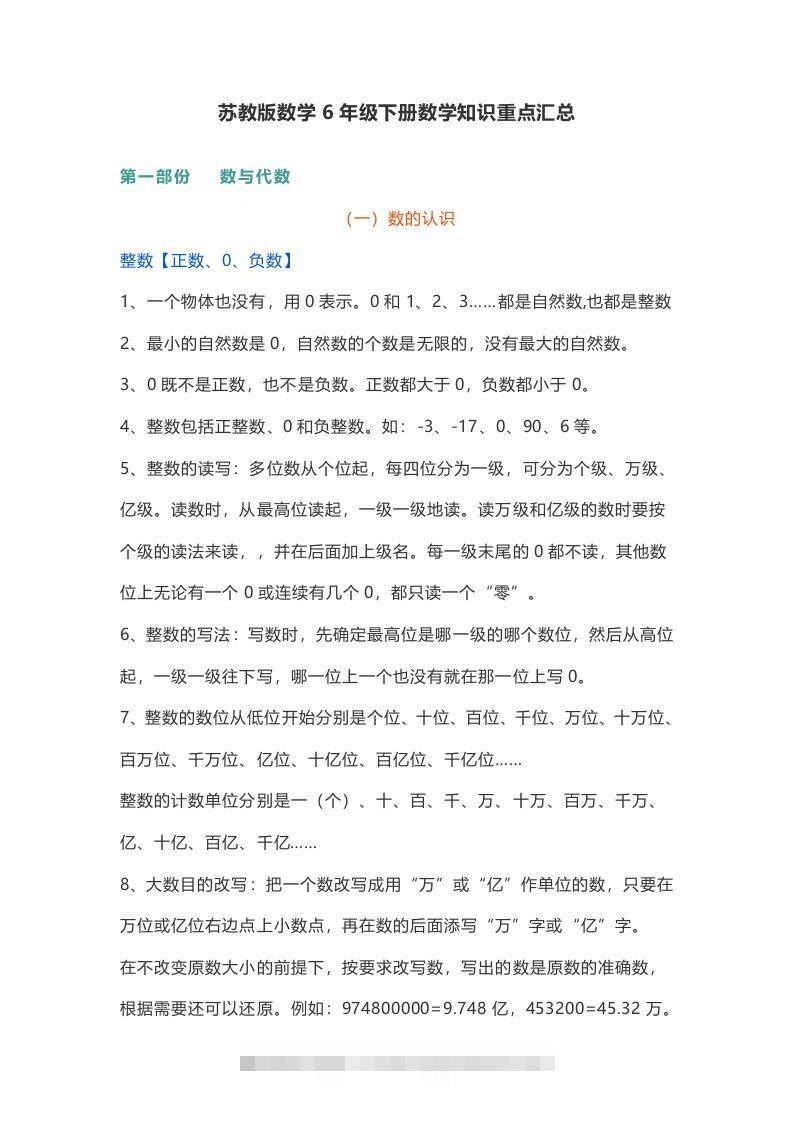 苏教版数学6年级下册数学知识点速创网赚项目-副业赚钱-互联网创业-资源整合速创园