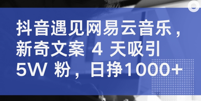 抖音遇见网易云音乐，新奇文案 4 天吸引 5W 粉，日挣1000+速创网赚项目-副业赚钱-互联网创业-资源整合速创园