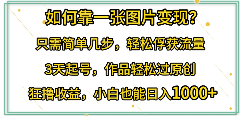 如何靠一张图片变现?只需简单几步，轻松俘获流量，3天起号，作品轻松过原创速创网赚项目-副业赚钱-互联网创业-资源整合速创园