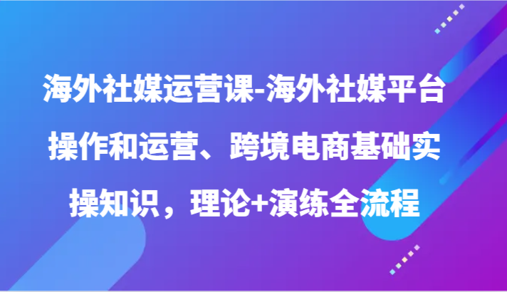 海外社媒运营课-海外社媒平台操作和运营、跨境电商基础实操知识，理论+演练全流程速创网赚项目-副业赚钱-互联网创业-资源整合速创园