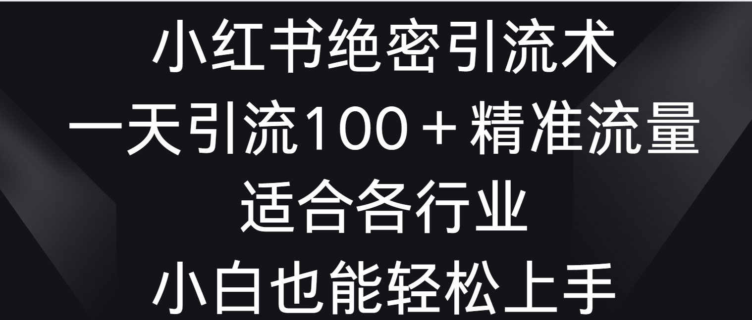 小红书绝密引流术，一天引流100＋精准流量，适合各个行业，小白也能轻松上手速创网赚项目-副业赚钱-互联网创业-资源整合速创园