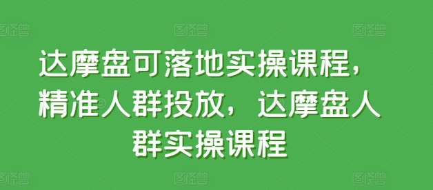 达摩盘可落地实操课程，精准人群投放，达摩盘人群实操课程速创网赚项目-副业赚钱-互联网创业-资源整合速创园