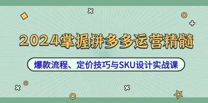 2024掌握拼多多运营精髓：爆款流程、定价技巧与SKU设计实战课速创网赚项目-副业赚钱-互联网创业-资源整合速创园