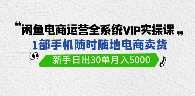 闲鱼电商运营全系统VIP实战课，1部手机随时随地卖货，新手日出30单月入5000速创网赚项目-副业赚钱-互联网创业-资源整合速创园